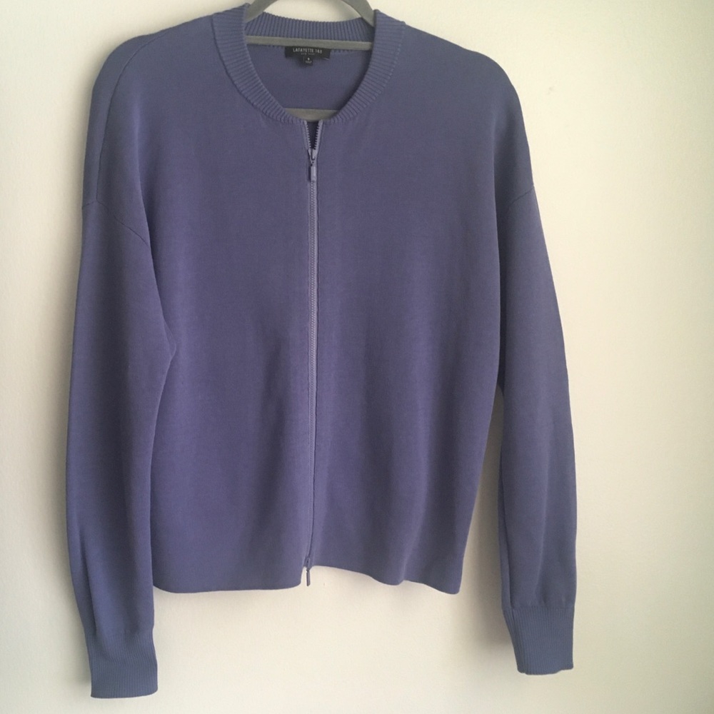 Lafayette148 New York periwinkle ribbed zip up jacket, size small